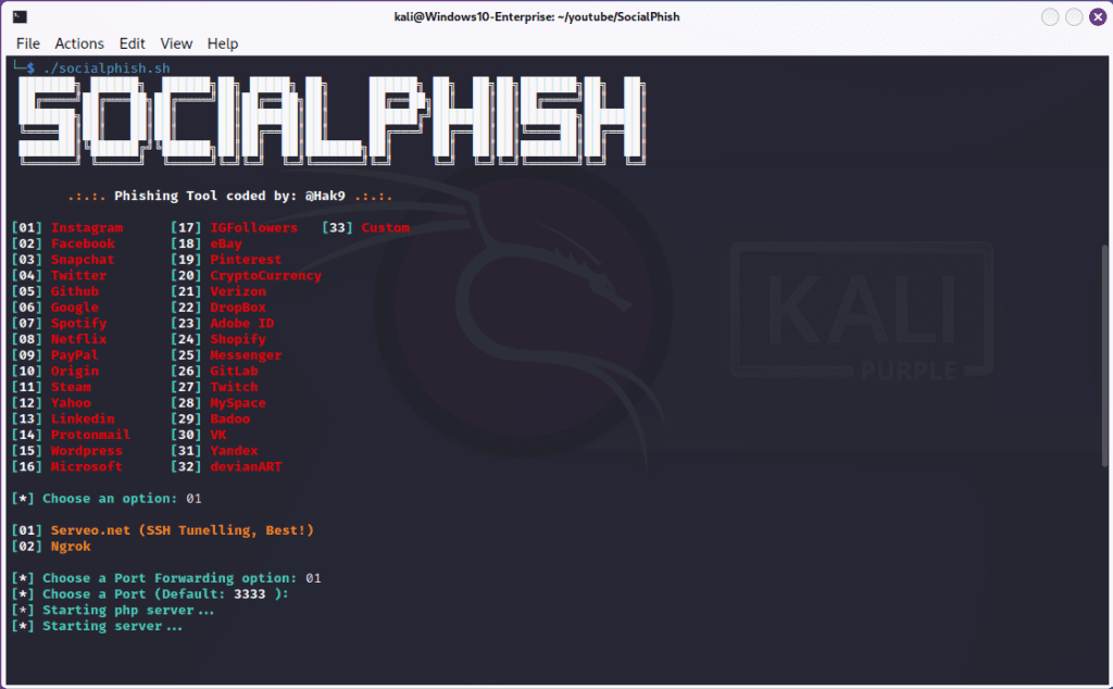 Membuat Web Phising Dengan Socialphish di Kali Linux