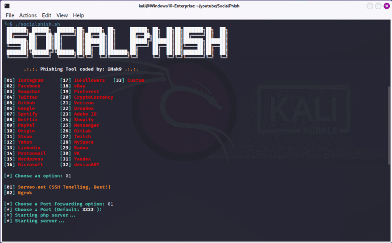 Membuat Web Phising Dengan Socialphish di Kali Linux